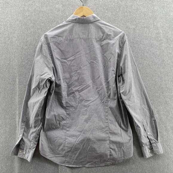 Michael Kors Button Down Shirt Mens Large White Blue Micro Plaid‎ Cotton - Picture 3 of 8